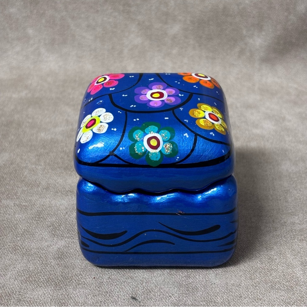 Ceramic Trinket Box with Lid Red Clay Hand painted Art Pottery -Signed